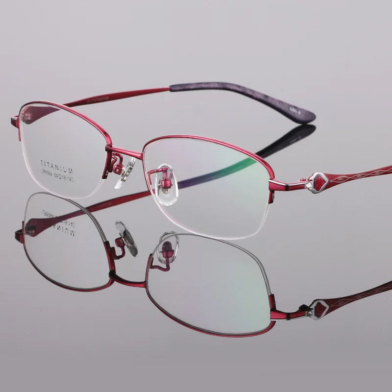 Vysoce Kvalitní Nové Čisté Titanové Brýle Rám Ženy Půl Rám Módní Ultra Lehká Krátkozrakost Brýle na lékařský Předpis Optické Brýle 1