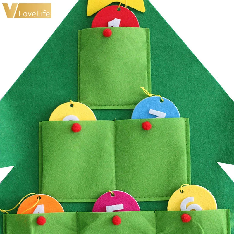 Vánoční Dekorace Děti DIY Cítil Vánoční Strom kalendář s Ornamenty, Děti, Nový Rok, Dárky, Vánoce 2020 Dveře Zavěšení na Zeď 0