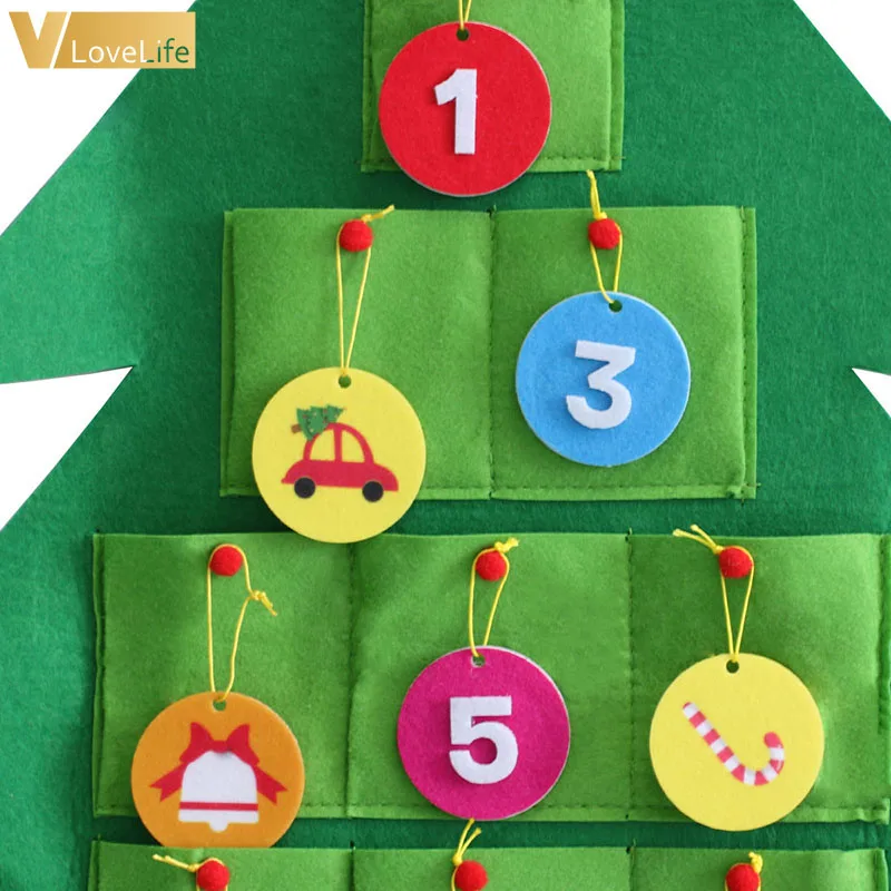 Vánoční Dekorace Děti DIY Cítil Vánoční Strom kalendář s Ornamenty, Děti, Nový Rok, Dárky, Vánoce 2020 Dveře Zavěšení na Zeď 1