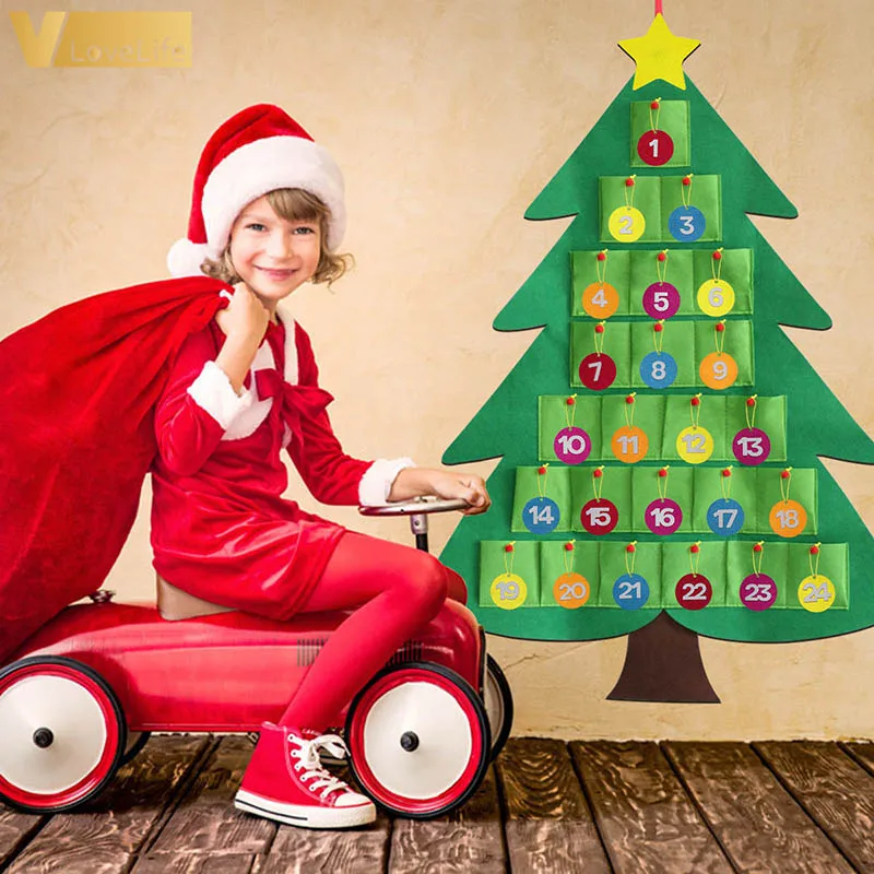 Vánoční Dekorace Děti DIY Cítil Vánoční Strom kalendář s Ornamenty, Děti, Nový Rok, Dárky, Vánoce 2020 Dveře Zavěšení na Zeď 5