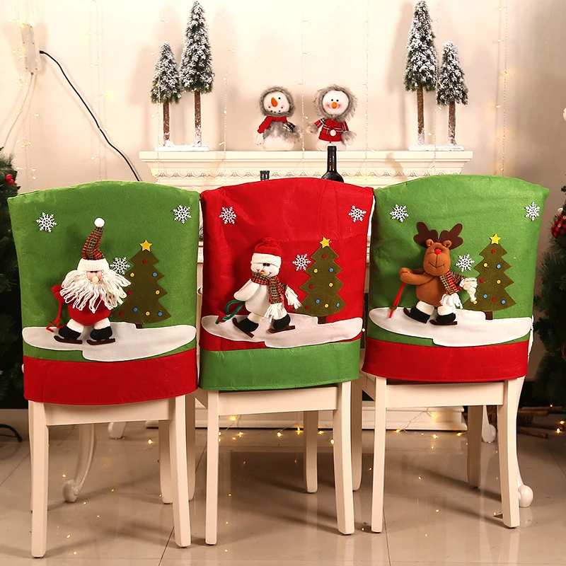 Vánoční Jídelna Židle Pokrytí Santa Claus Sněhulák Židle Protector Případě Protáhnout na Kuchyňské Židli Hotel Elastické Židle Kryt 4