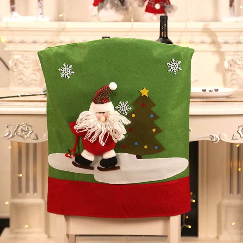 Vánoční Jídelna Židle Pokrytí Santa Claus Sněhulák Židle Protector Případě Protáhnout na Kuchyňské Židli Hotel Elastické Židle Kryt 5