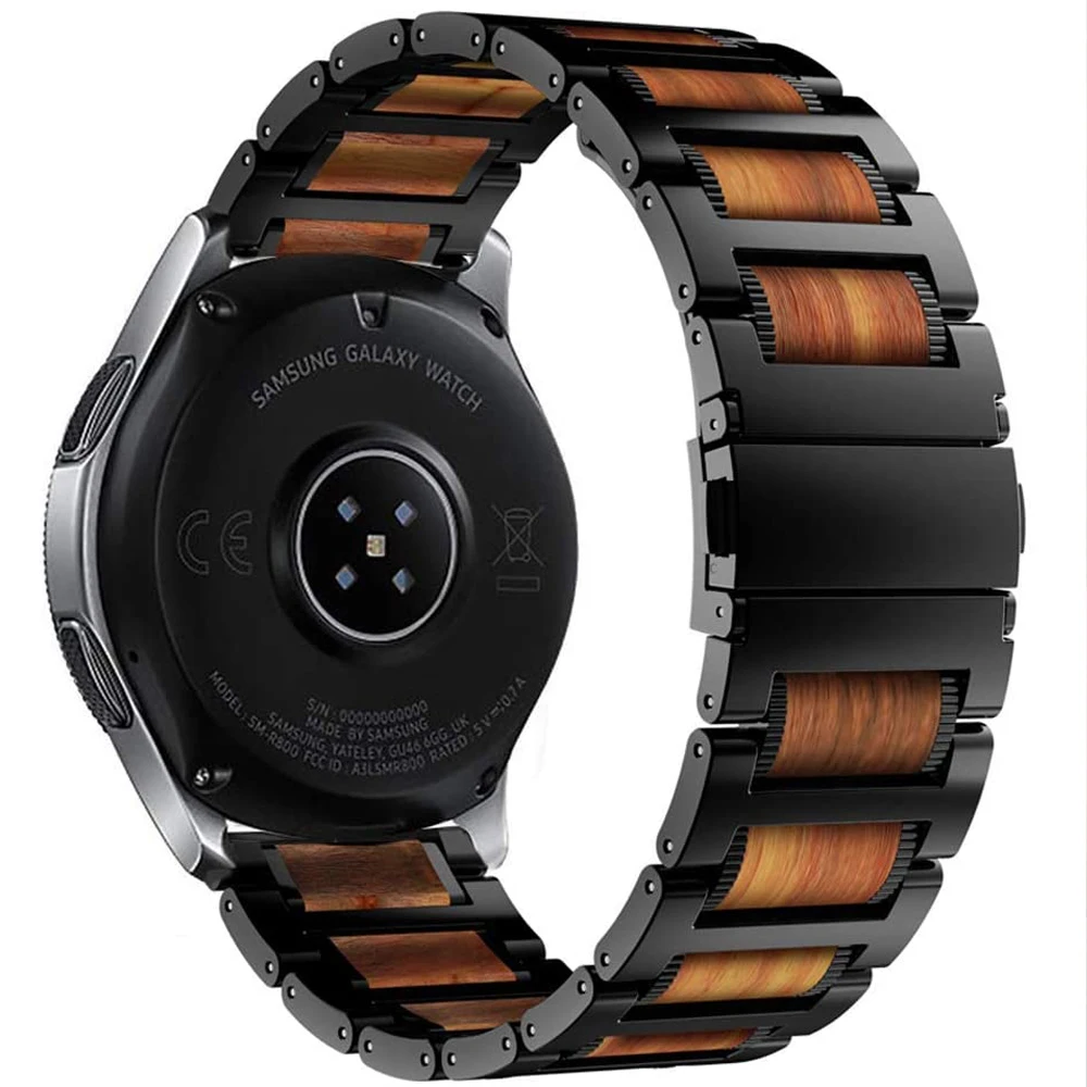 Watchband z Nerezové Oceli Dřevo pro Samsung Hodinky 3 41mm 45mm Kapely 20mm 22mm pro Huawei Watch 2 Náramek rychloupínací Popruh 4