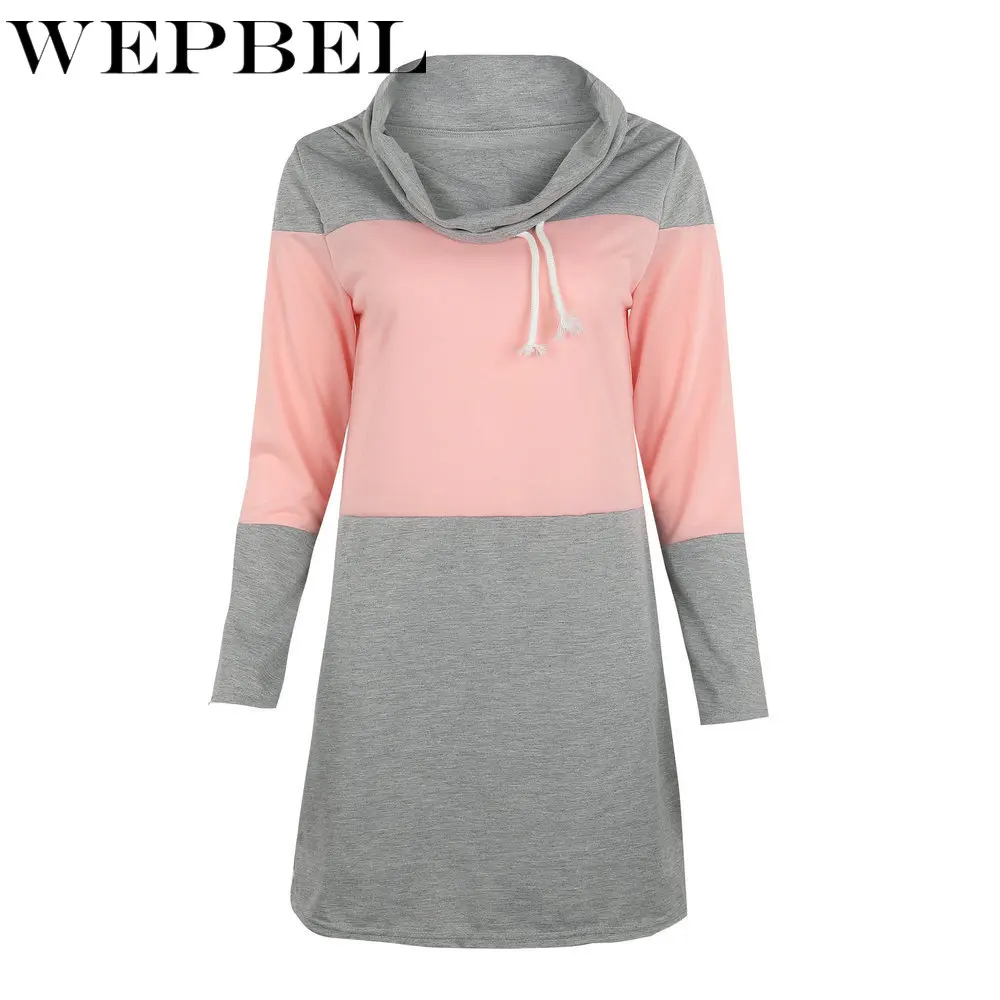 WEPBEL Sport Sweatshirt Dress Casual Autumn Women Long Sleeve High Collar Patchwork Maxi Dress 1