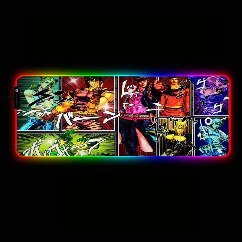 XGZ Jojo Anime Herní RGB Velká Podložka pod Myš Gamer Big Mat Počítač, pad Led Podsvícení XXL Mause Klávesnice Stůl 5