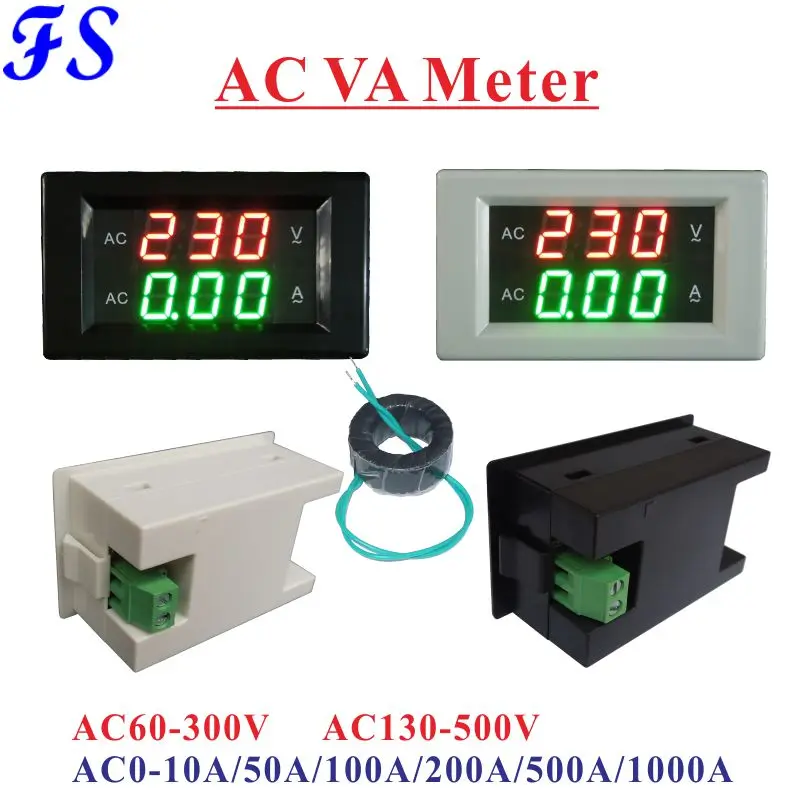 YB4835VA AC Voltmetr Ampérmetr AC 60-300V 130-500V Napětí Aktuální Metr AC 10A, 50A, 100A, 200A 500A 1000A AC Volt Ampér Metr 0
