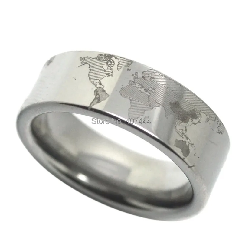 YGK ŠPERKY Stříbrné Trubky Prsten Jedinečný Svět Mapa Design Prsten Nové Módní Pánské Wolframu Prsten Snubní prsten pro Ženy Zdarma Gravírování 0