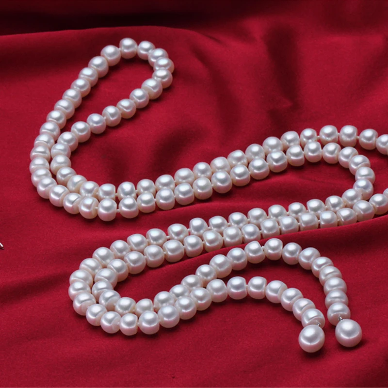 YIKALAISI 925 Sterling Silver, Přírodní Sladkovodní Perly Dlouhý Náhrdelník Šperky Pro Ženy 8-9 mm Skutečná Perla Módní Náhrdelníky 3