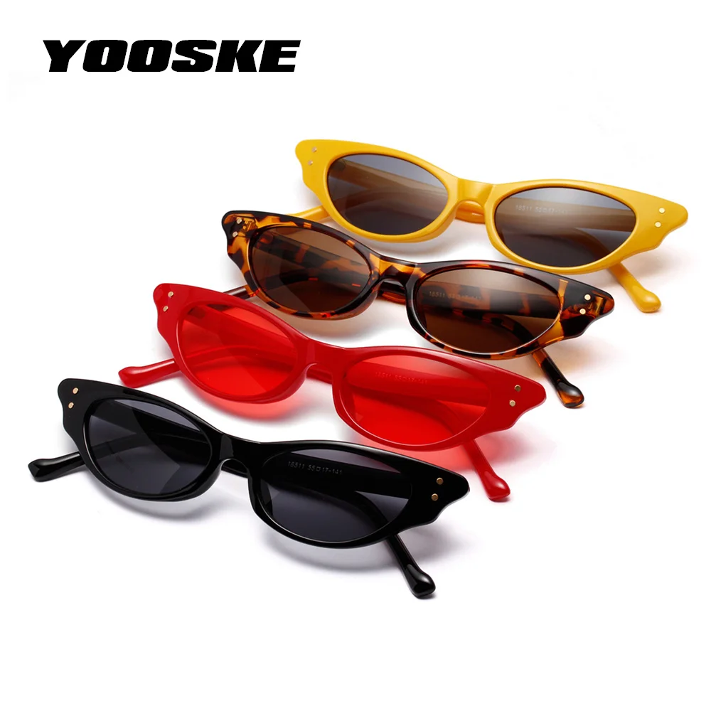 YOOSKE Vintage Malé sluneční Brýle, Ženy, Cat Eye Luxusní Značky Značkové Sluneční Brýle Retro Žlutá Červená dámské Brýle Černé Brýle 1