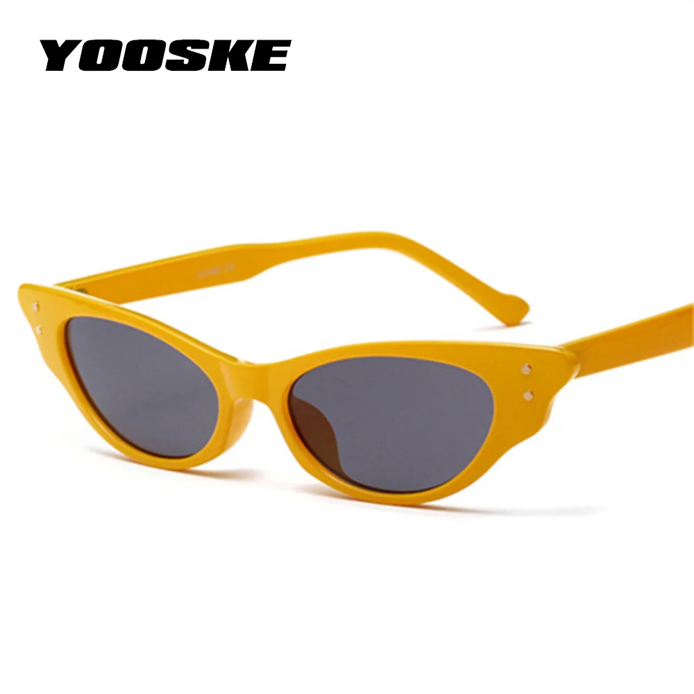 YOOSKE Vintage Malé sluneční Brýle, Ženy, Cat Eye Luxusní Značky Značkové Sluneční Brýle Retro Žlutá Červená dámské Brýle Černé Brýle 5