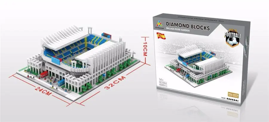 YZ Skvělý Fotbalový Stadion, Hřiště Tělocvična Model Stavebních Bloků mirco velikost Architektury Španělsko Anglie Fotbalový Klub Gymnázia 5