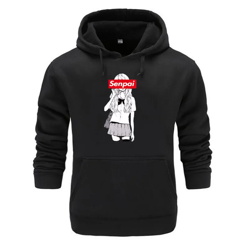 Zimní Pánské Senpai Anime Dívka Nerdy Design Print Fleece Mikiny s kapucí Mikiny Podzim Unisex Vtipné Černá Mikina Muži Zimní Oblečení 1