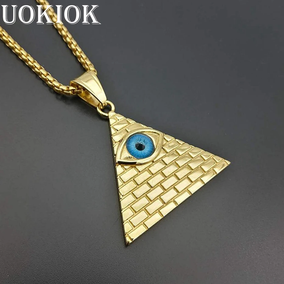 Zlaté Egyptské Pyramidy, Náhrdelníky, Přívěsky Pro Muže, Ženy Zlaté Barvy Z Nerezové Oceli Ilumináti Evil Eye Of Horus Řetězy Šperky 0