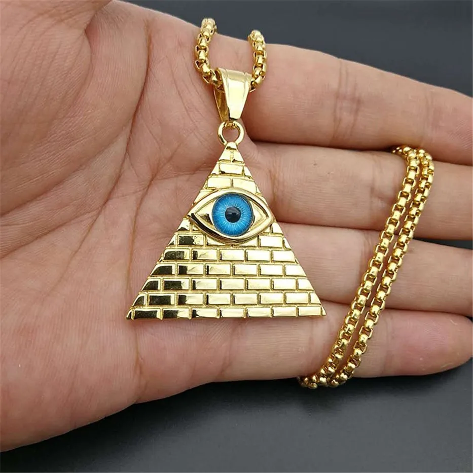 Zlaté Egyptské Pyramidy, Náhrdelníky, Přívěsky Pro Muže, Ženy Zlaté Barvy Z Nerezové Oceli Ilumináti Evil Eye Of Horus Řetězy Šperky 1