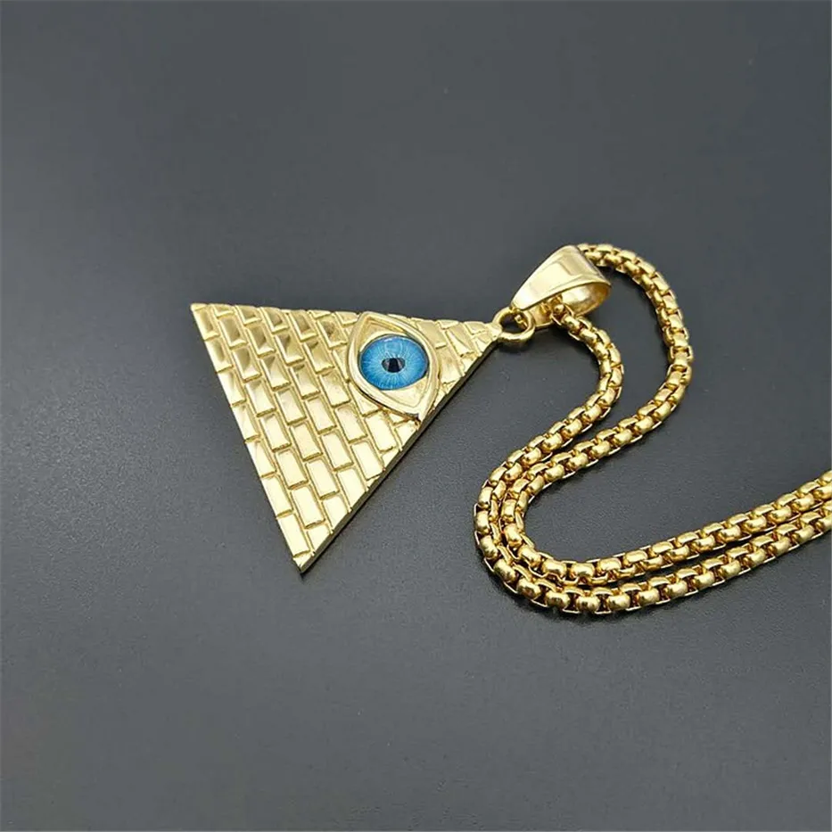 Zlaté Egyptské Pyramidy, Náhrdelníky, Přívěsky Pro Muže, Ženy Zlaté Barvy Z Nerezové Oceli Ilumináti Evil Eye Of Horus Řetězy Šperky 3