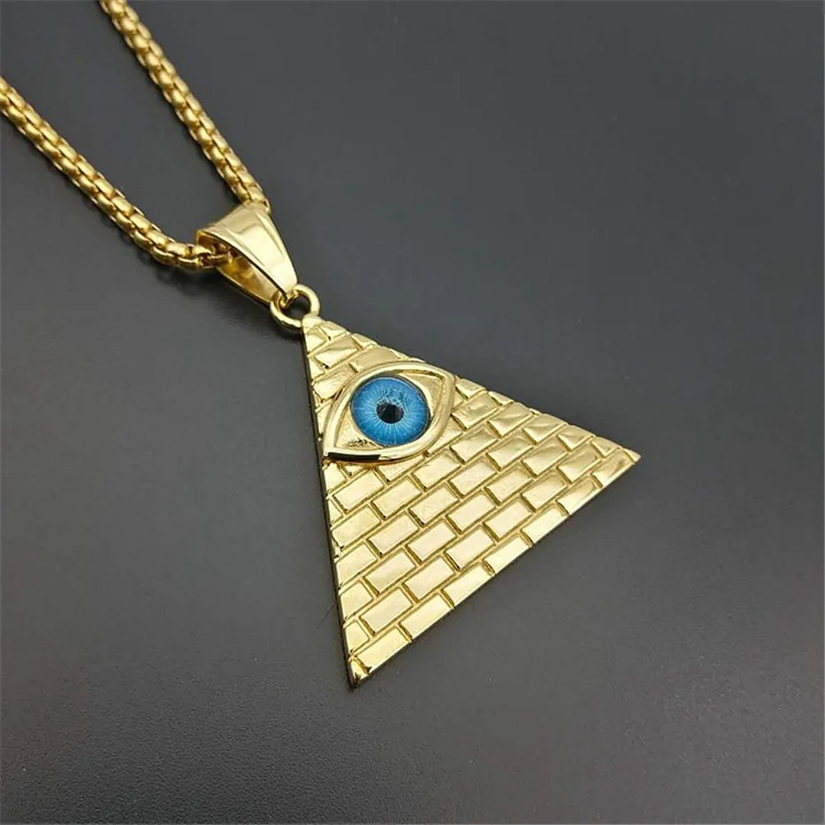 Zlaté Egyptské Pyramidy, Náhrdelníky, Přívěsky Pro Muže, Ženy Zlaté Barvy Z Nerezové Oceli Ilumináti Evil Eye Of Horus Řetězy Šperky 4