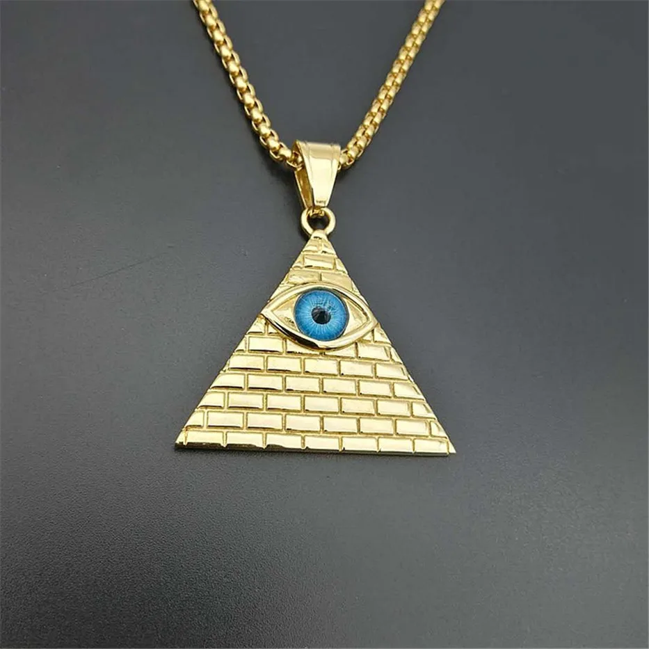 Zlaté Egyptské Pyramidy, Náhrdelníky, Přívěsky Pro Muže, Ženy Zlaté Barvy Z Nerezové Oceli Ilumináti Evil Eye Of Horus Řetězy Šperky 5