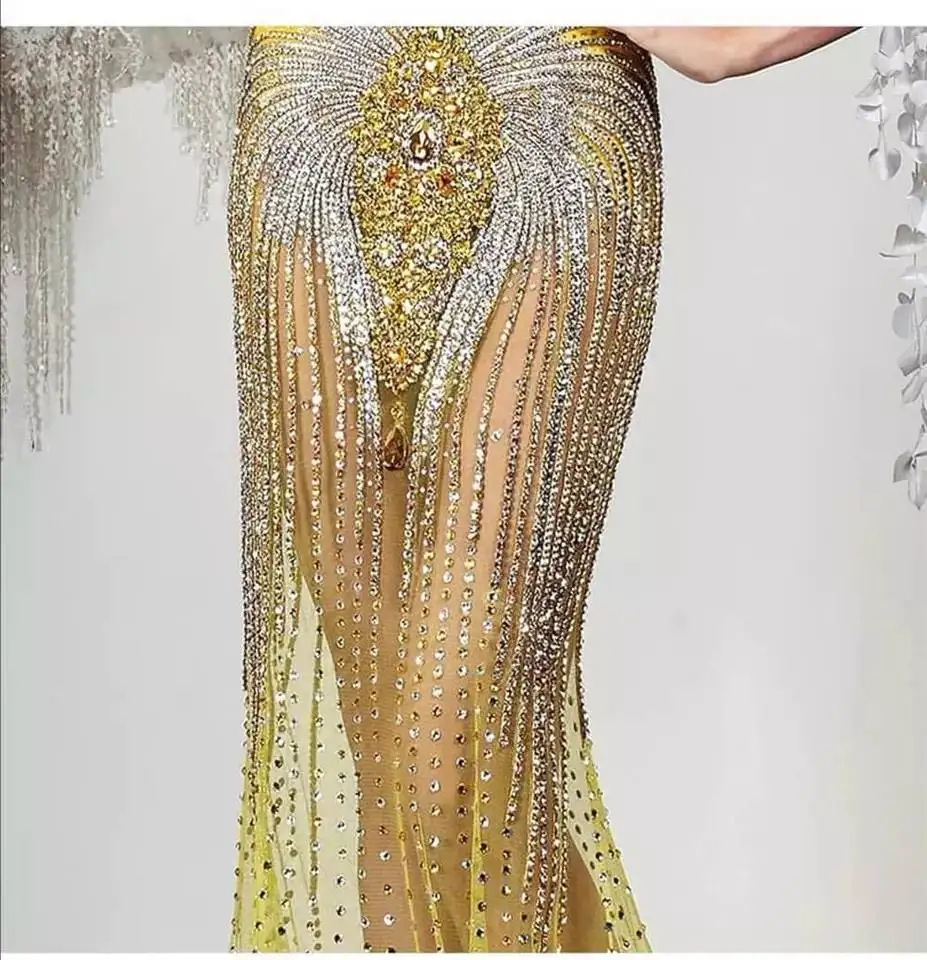 Zlaté Luxusní Flitr Prom Šaty 2021 Nové Ženy, Formální Párty, Noc, Dlouhé Rukávy, Nášivky Split Večerní Šaty Vestidos De Gala 0