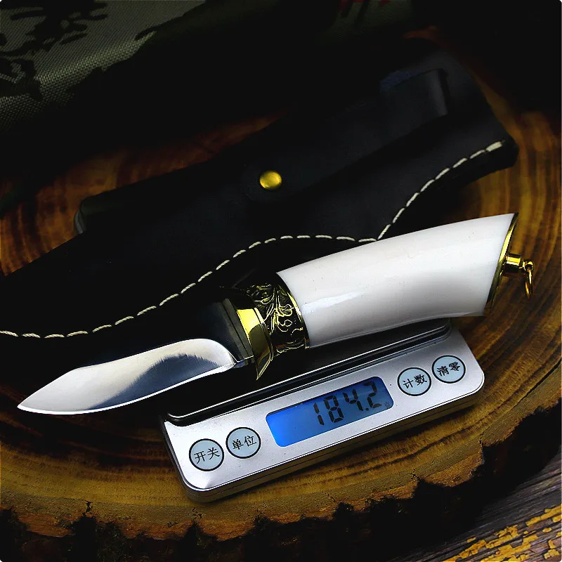 Zrcadlo světlo bílé porcelánové rukojeti high-end venkovní ostré rovné D2 oceli lovecký nůž venkovní taktiky kolekce dárek nůž 3