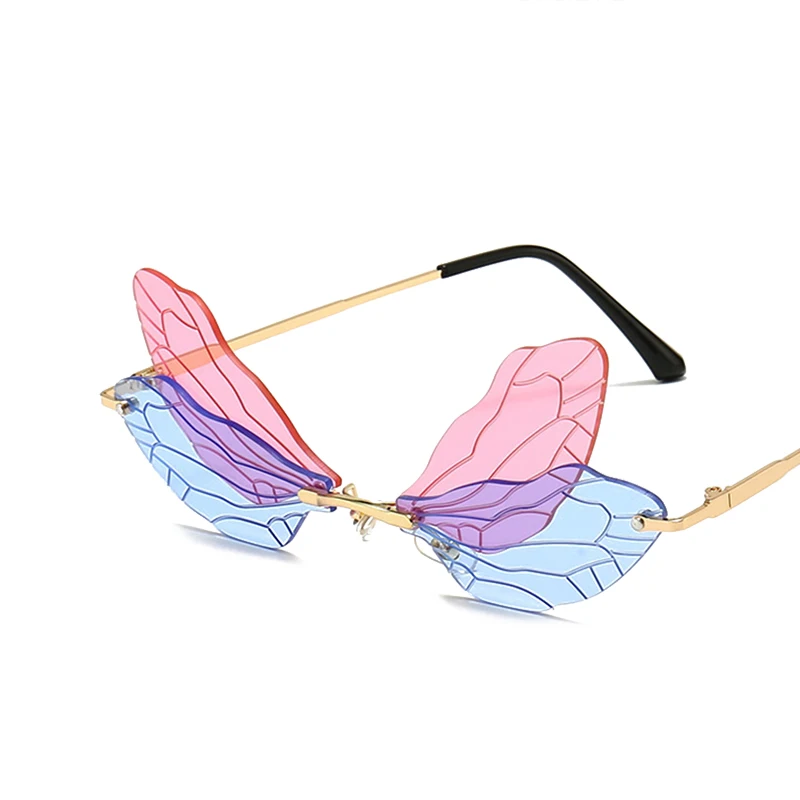 ZUEE Steampunk Brýle Vintage Dragonfly Módní sluneční Brýle bez Obrouček Ženy Muži Bezrámové Gradient Jasné Objektiv Brýle 1