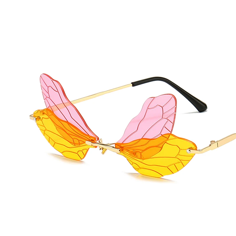 ZUEE Steampunk Brýle Vintage Dragonfly Módní sluneční Brýle bez Obrouček Ženy Muži Bezrámové Gradient Jasné Objektiv Brýle 2