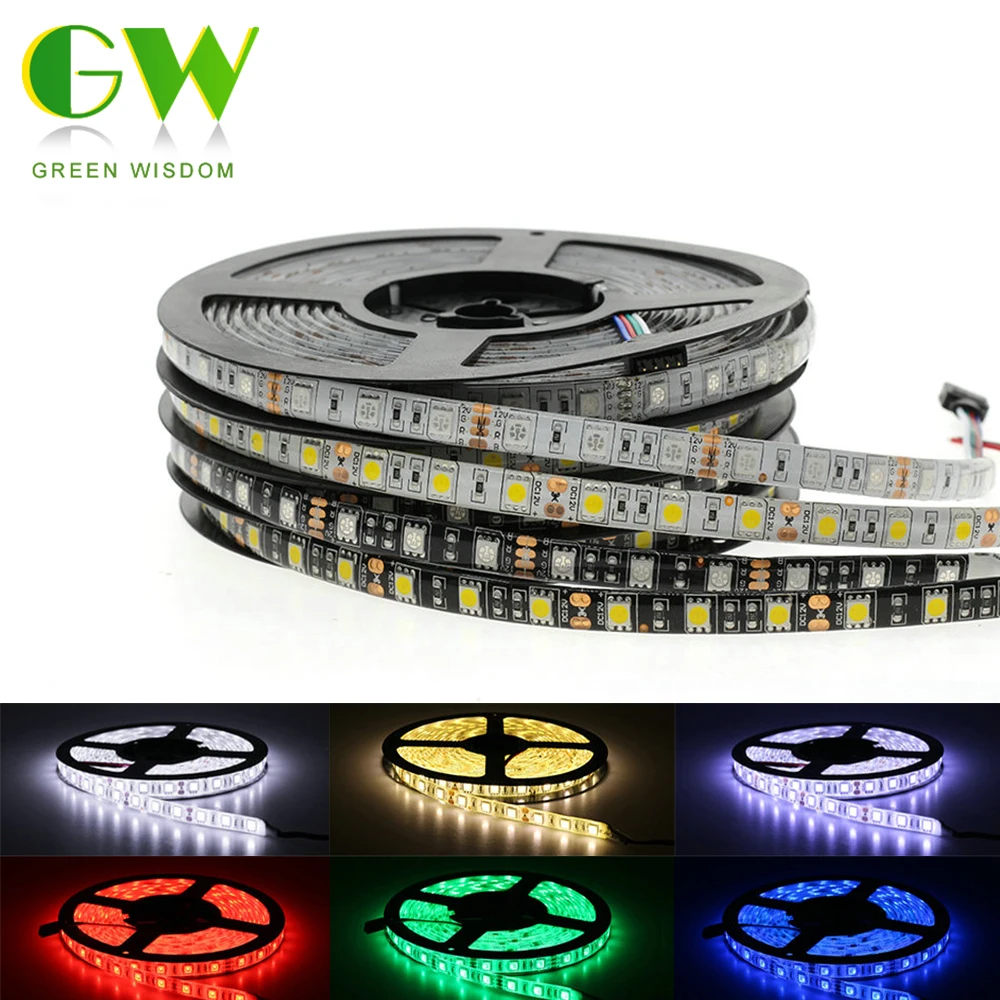 Černé PCB LED Strip RGB 5050 SMD Flexibilní Pásky Pásky 300 Led DC12V Vodotěsné LED Strip Světlo, bílá/Teplá Bílá/Modrá/Červená/Zelená 0