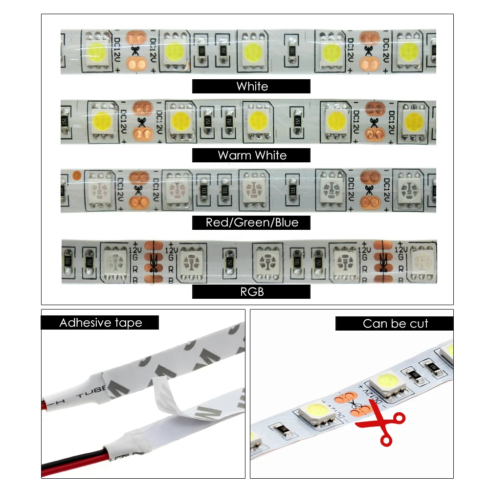 Černé PCB LED Strip RGB 5050 SMD Flexibilní Pásky Pásky 300 Led DC12V Vodotěsné LED Strip Světlo, bílá/Teplá Bílá/Modrá/Červená/Zelená 2