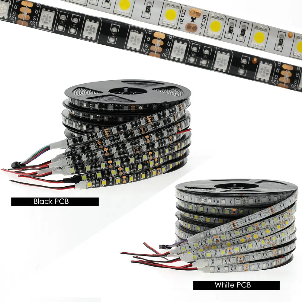 Černé PCB LED Strip RGB 5050 SMD Flexibilní Pásky Pásky 300 Led DC12V Vodotěsné LED Strip Světlo, bílá/Teplá Bílá/Modrá/Červená/Zelená 3
