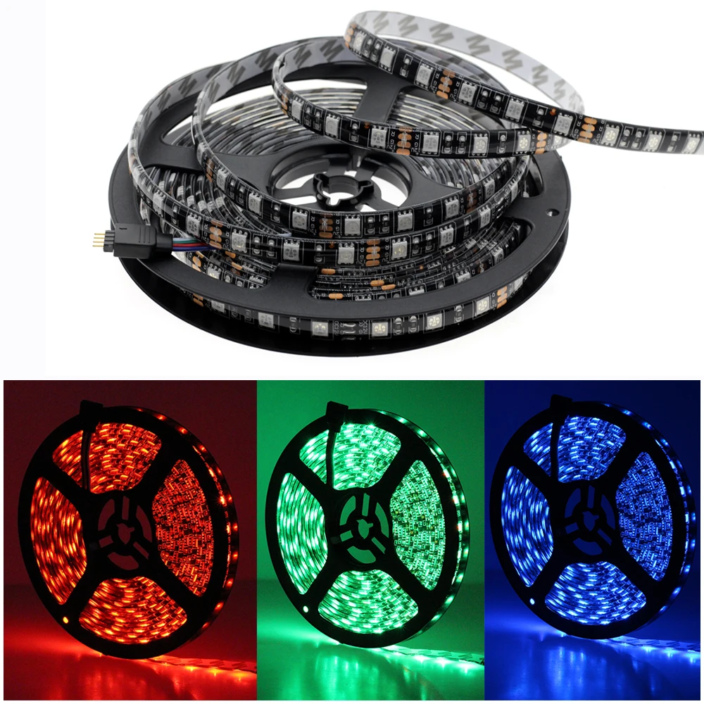 Černé PCB LED Strip RGB 5050 SMD Flexibilní Pásky Pásky 300 Led DC12V Vodotěsné LED Strip Světlo, bílá/Teplá Bílá/Modrá/Červená/Zelená 5