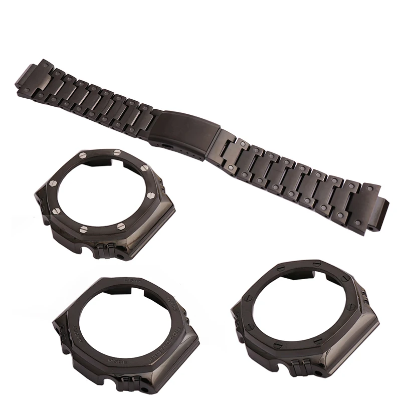 Černý pásek případě modifikované hodinky z nerezové oceli příslušenství pro Casio G-SHOCK GA2100 venkovní sportovní vodotěsné hodinky kapely ženy 3