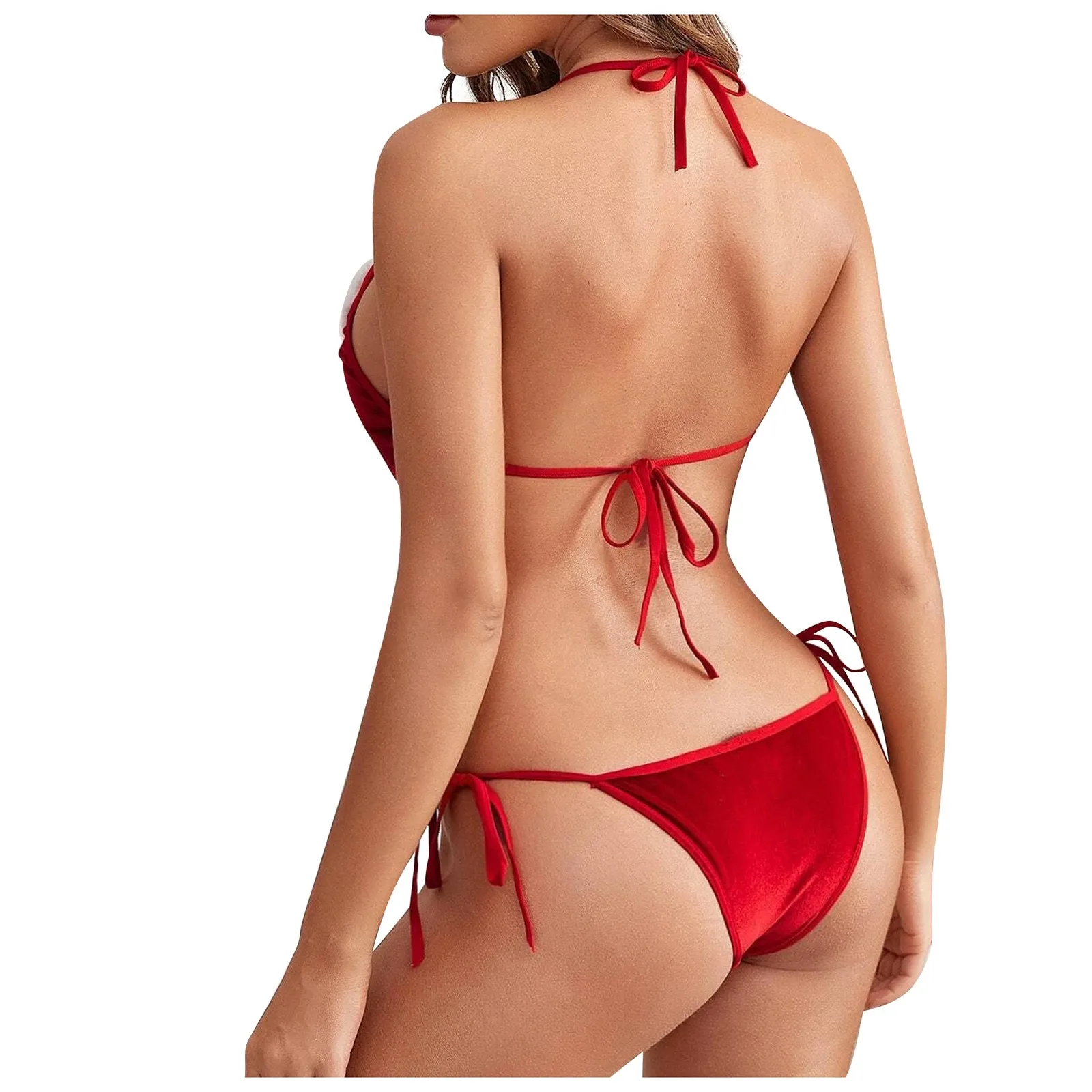 Červené Sametové Dámské spodní Prádlo Sexy Vánoční Peří V-neck Obvaz Porno Obleky spodní Prádlo Feminina Sexy Exotické Sex Medvídci 5