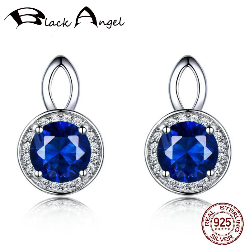 Čisté 925 Sterling Silver Sapphire Náušnice Pro Ženy Modrý Drahokam Kolo Stud Náušnice Módní Jemné Šperky Dárek 3