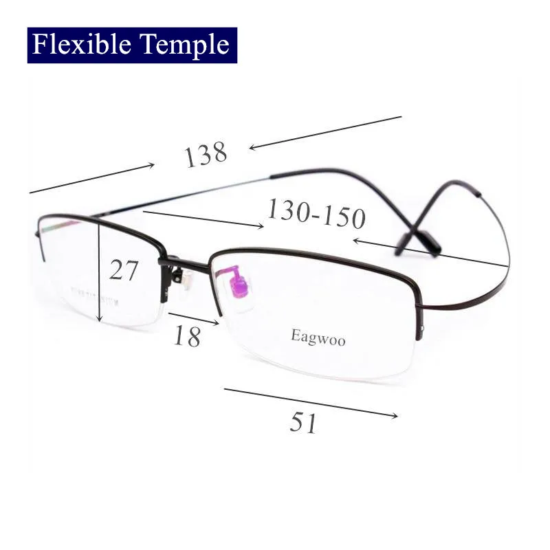 Čistý Titan Brýle Půl Rim flexibilní Optické Rám Předpis Brýlové Semi Rim Brýle Malý Obličej Vhodné Line Chrámu 2
