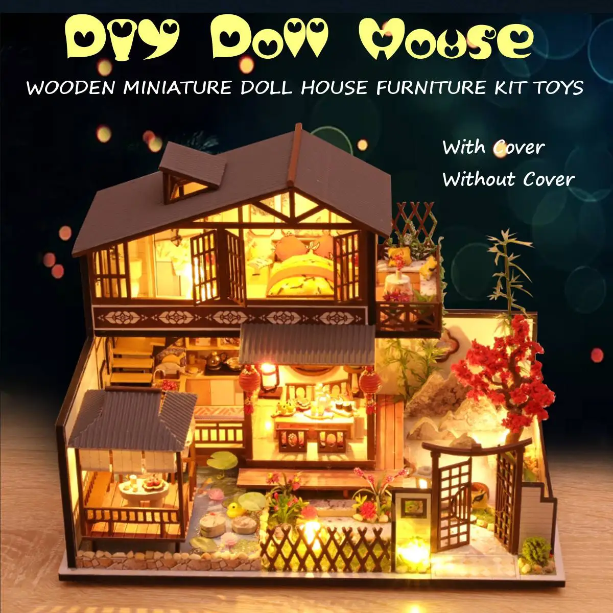 Čínský Styl DIY Doll House Miniaturní Nábytek Dřevěný Domeček pro panenky hvězdičkového Hotelu Loft Dar, Dům, Hračky pro Děti 1
