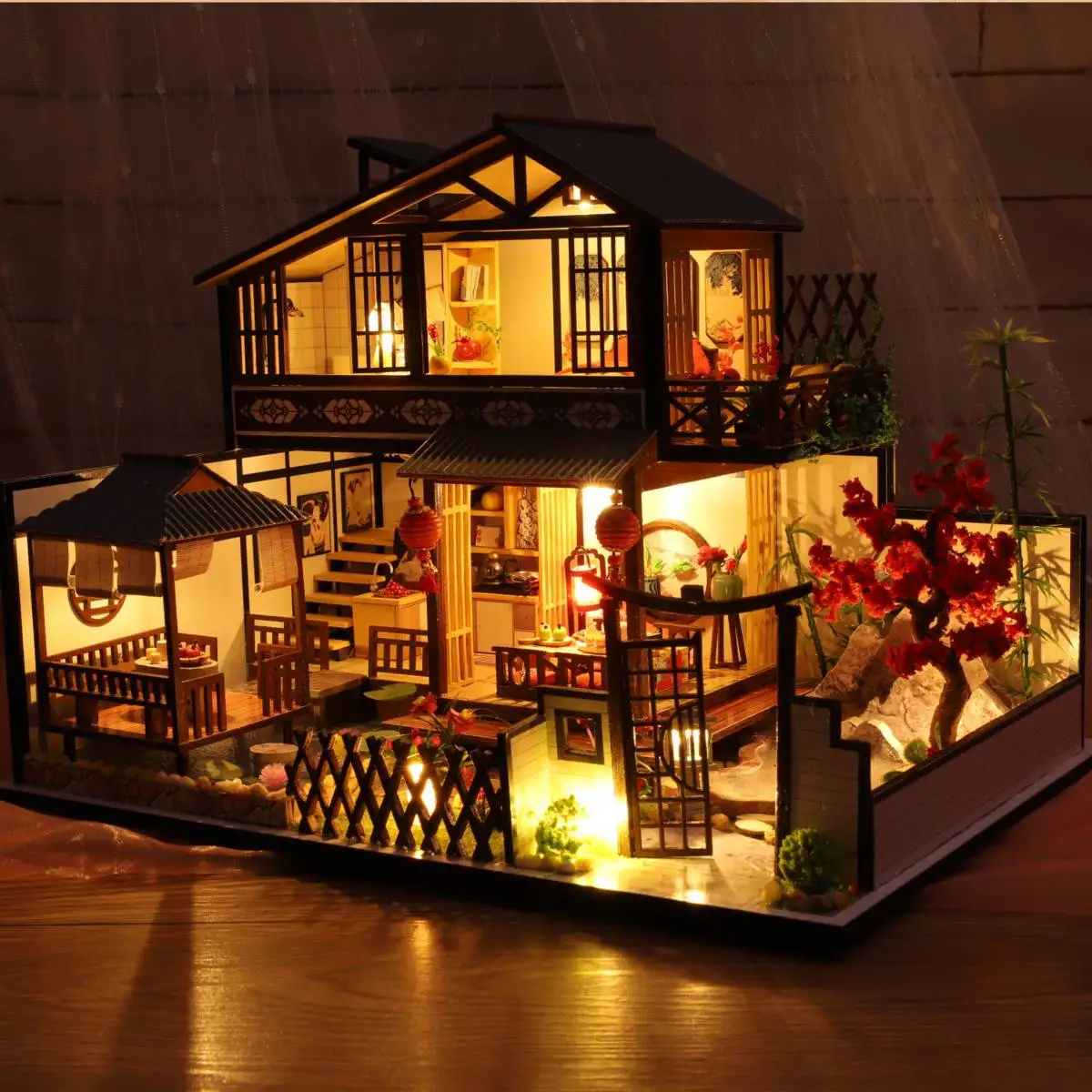 Čínský Styl DIY Doll House Miniaturní Nábytek Dřevěný Domeček pro panenky hvězdičkového Hotelu Loft Dar, Dům, Hračky pro Děti 2