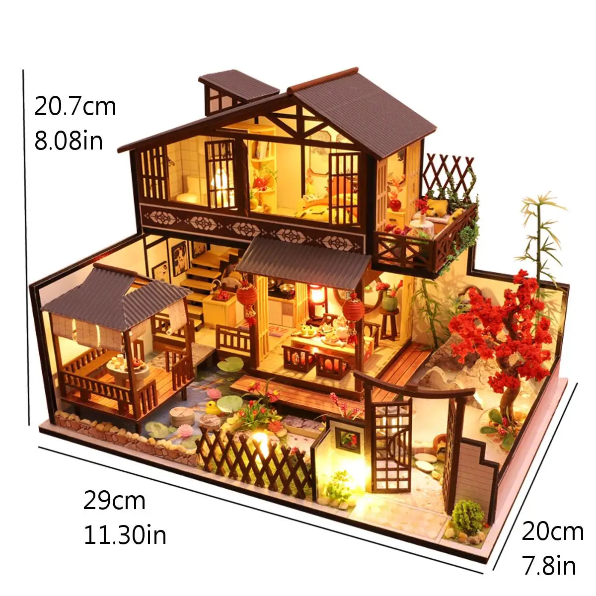 Čínský Styl DIY Doll House Miniaturní Nábytek Dřevěný Domeček pro panenky hvězdičkového Hotelu Loft Dar, Dům, Hračky pro Děti 3