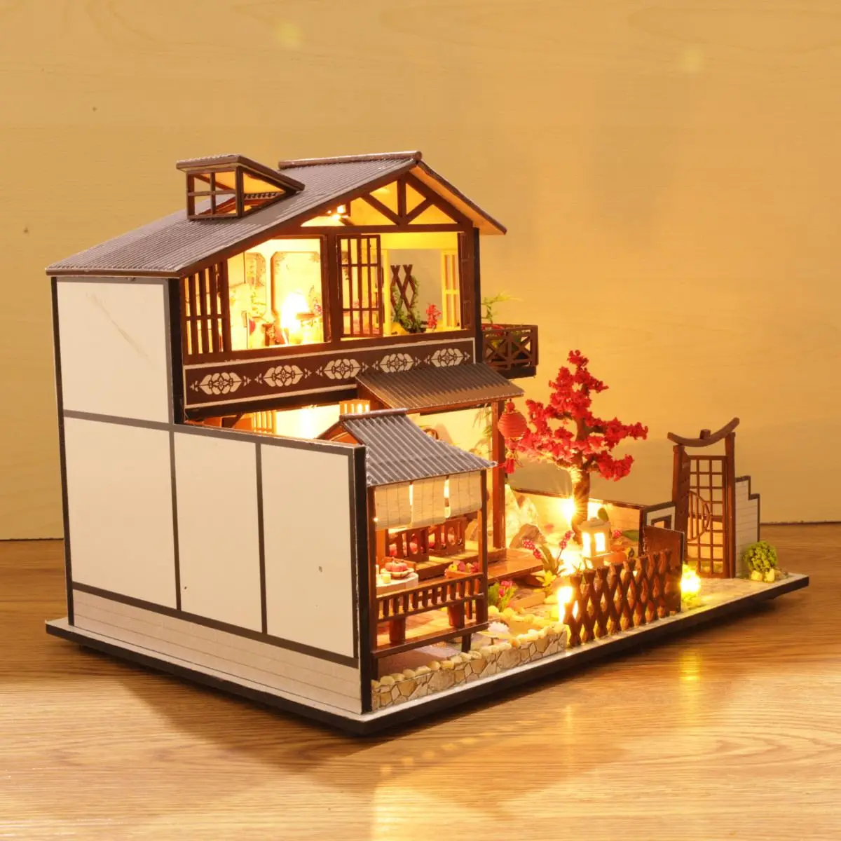 Čínský Styl DIY Doll House Miniaturní Nábytek Dřevěný Domeček pro panenky hvězdičkového Hotelu Loft Dar, Dům, Hračky pro Děti 4