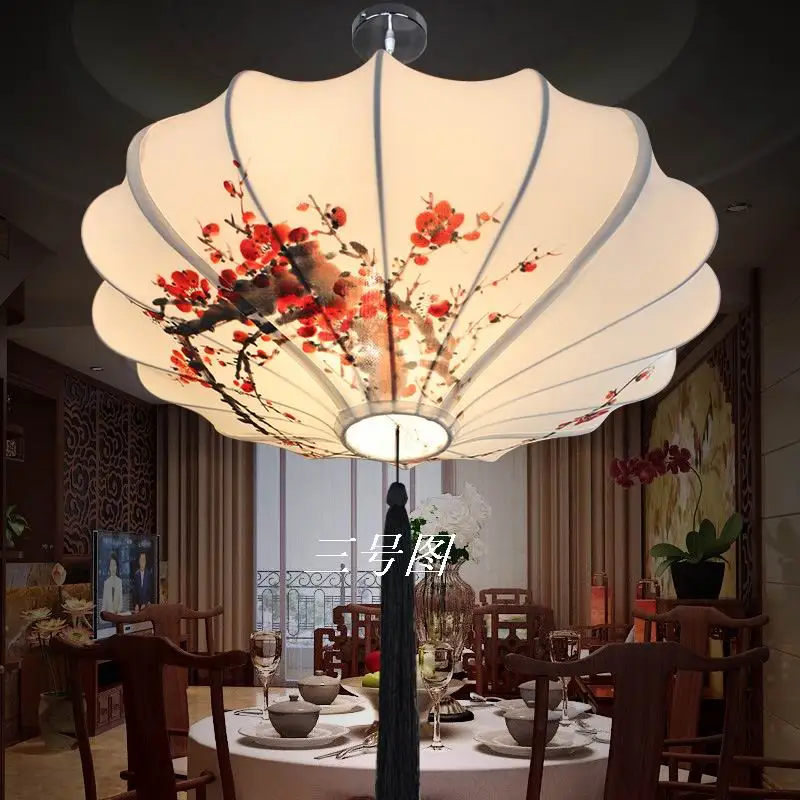Čínský styl lampy nové klasické tkaniny lotus leaf lampa rustikální příležitostná romantické dekorace závěsná lampa 40-60cm muž ruční kreslení 3
