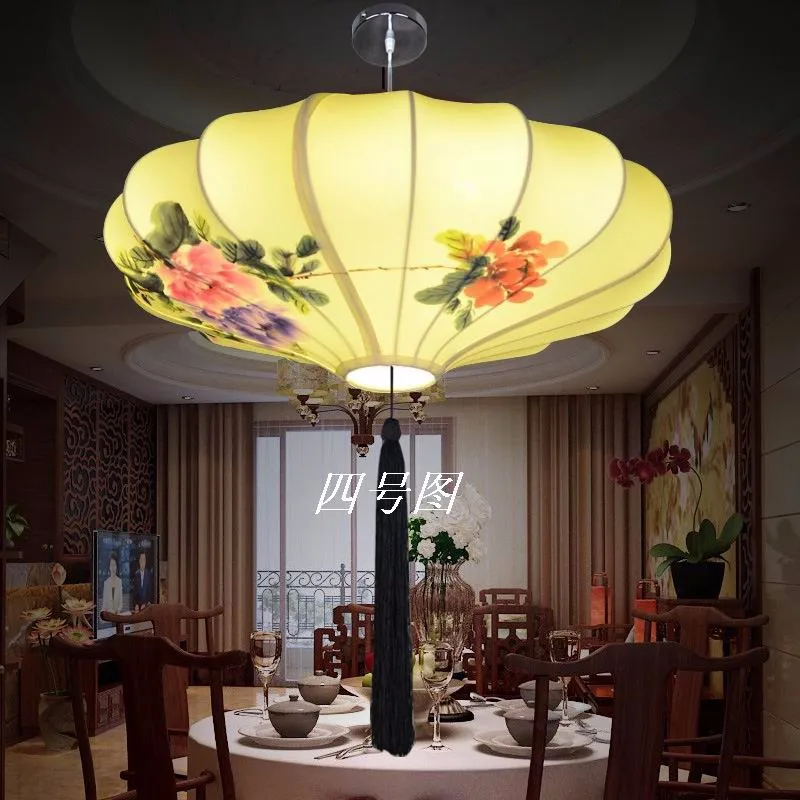 Čínský styl lampy nové klasické tkaniny lotus leaf lampa rustikální příležitostná romantické dekorace závěsná lampa 40-60cm muž ruční kreslení 4