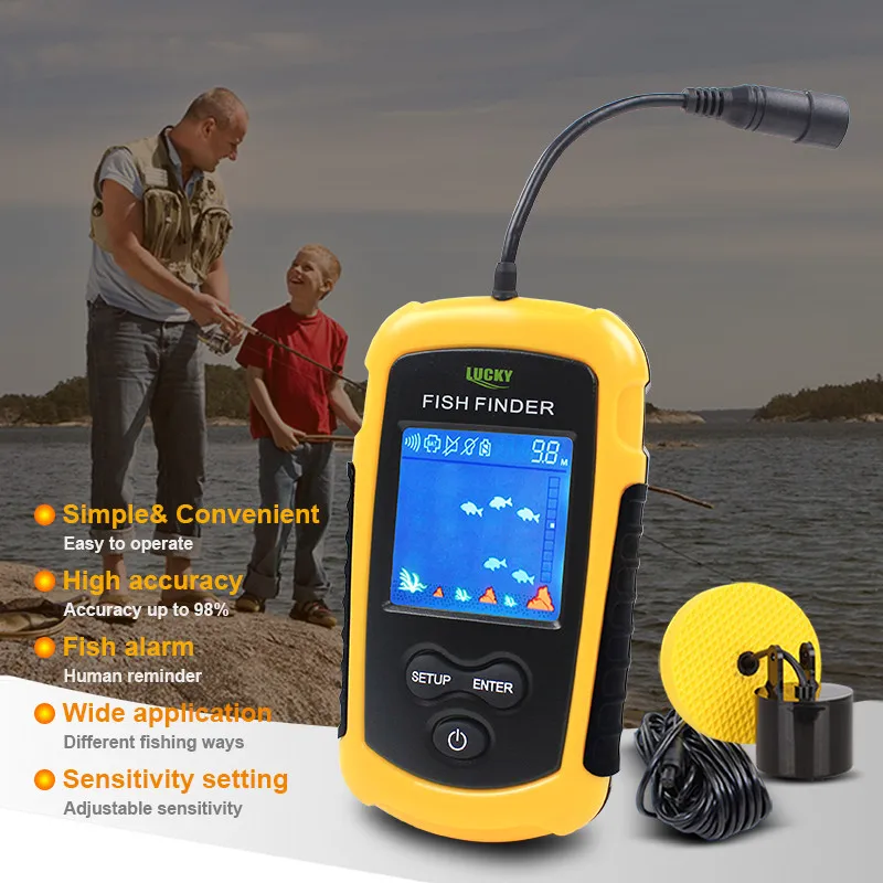Štěstí FFC1108-1 Pevné Přenosné hloubkoměr rybaření finder sonar senzor 100M Muti-jazyk finder ryb ryby lákat echo lcd 2