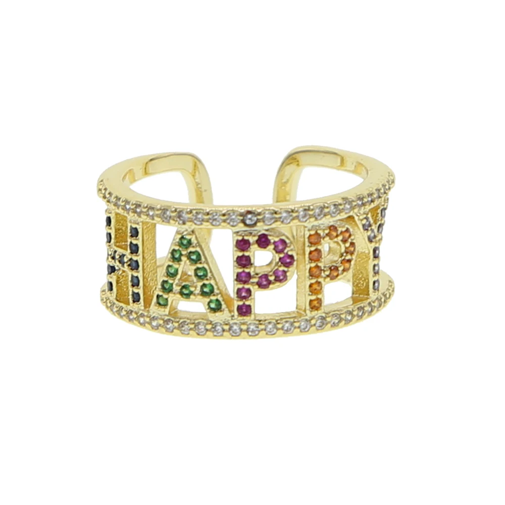 ŠÉF ŠŤASTNÝ MILOSTNÝ dopis otevřít prsten bílé Zlato vydláždit cz barevné módní trendy ženy prst šperky 2