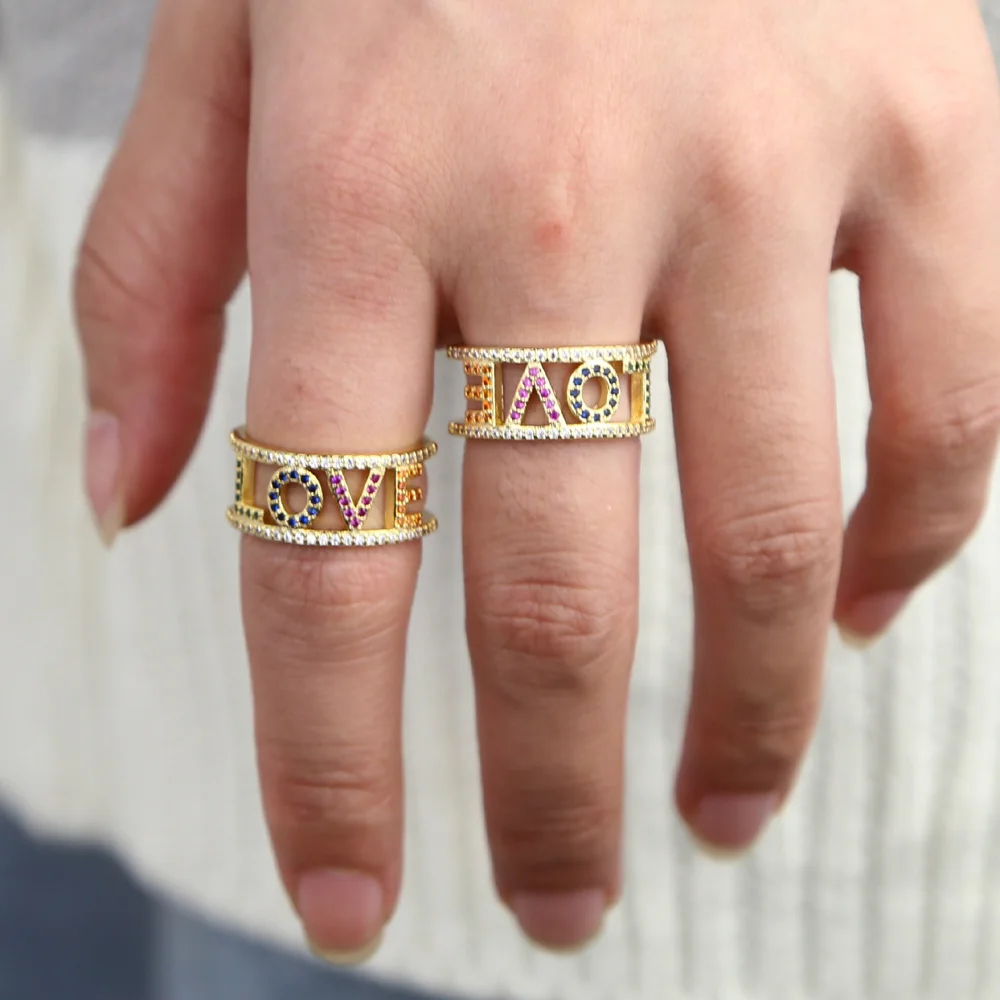 ŠÉF ŠŤASTNÝ MILOSTNÝ dopis otevřít prsten bílé Zlato vydláždit cz barevné módní trendy ženy prst šperky 4