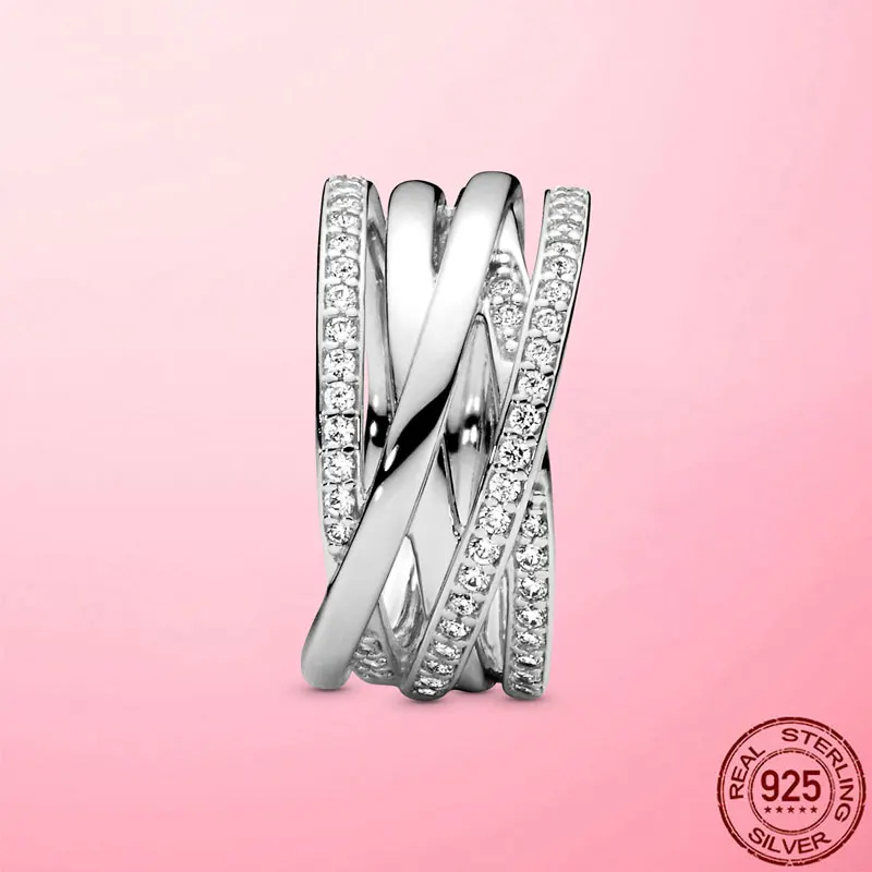 Ženský Prsten 2021 Nové 925 Sterling Silver Šumivé A Leštěné Linky Prst Prsten pro Ženy, Svatební Zásnubní Šperky Dárek Anel 0