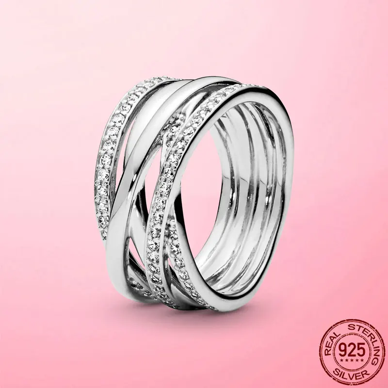 Ženský Prsten 2021 Nové 925 Sterling Silver Šumivé A Leštěné Linky Prst Prsten pro Ženy, Svatební Zásnubní Šperky Dárek Anel 1