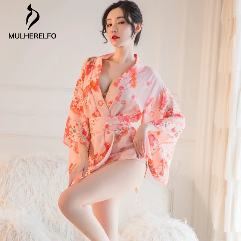 Ženy Japonské Kimono oblečení na Spaní Župan Sexy noční Košili Pastorační Květinové Luk spodní Prádlo Jednotné Pokušení oblečení na Spaní Hedvábné šaty 3