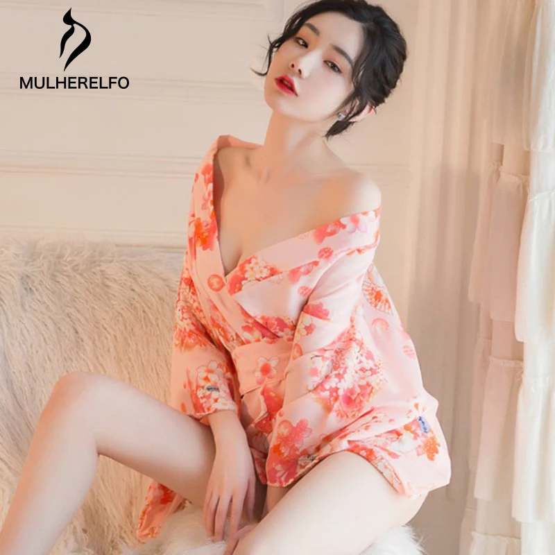 Ženy Japonské Kimono oblečení na Spaní Župan Sexy noční Košili Pastorační Květinové Luk spodní Prádlo Jednotné Pokušení oblečení na Spaní Hedvábné šaty 4