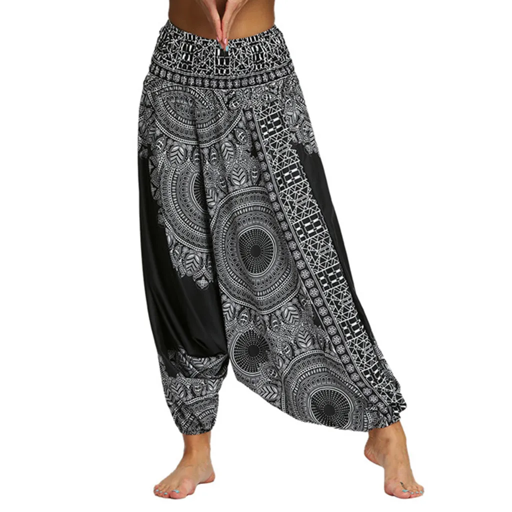 Ženy Pohodlné Plážové Kalhoty Gypsy Boho Hippie Kalhoty Elastickým Pasem Vytisknout Casual Loose Aladdin Harem Kalhoty #T20 0