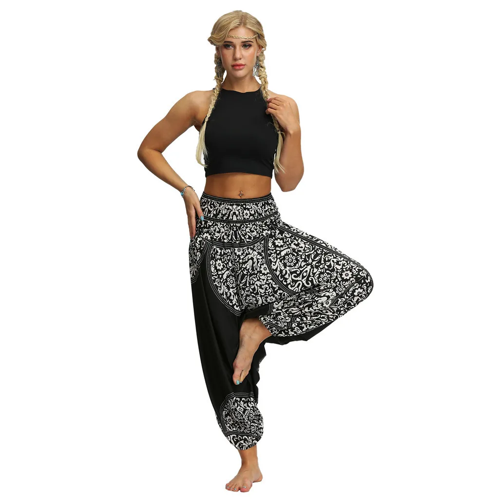 Ženy Pohodlné Plážové Kalhoty Gypsy Boho Hippie Kalhoty Elastickým Pasem Vytisknout Casual Loose Aladdin Harem Kalhoty #T20 2