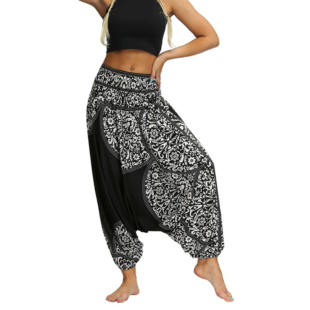 Ženy Pohodlné Plážové Kalhoty Gypsy Boho Hippie Kalhoty Elastickým Pasem Vytisknout Casual Loose Aladdin Harem Kalhoty #T20 4