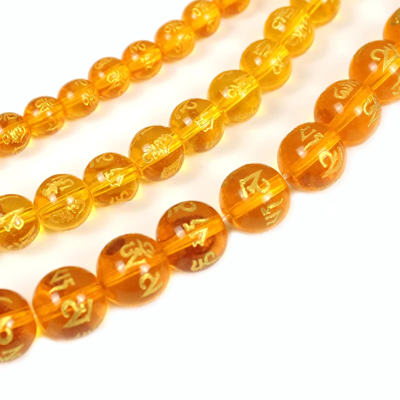 žlutá Crystal Buddhismus Zlatý Om Mani Padme Hum Mantra Korálek Vybrat Velikost 8/10/12mm Náhrdelník, Náramek DIY Šperky Předpoklady 1
